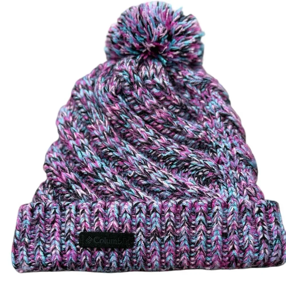 Columbia Purple & Blue Knit Kids Pom Pom Beanie